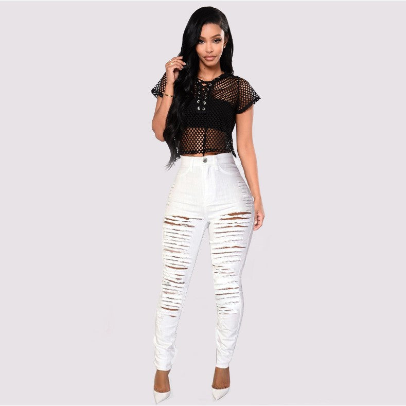 Torn Slim Stretch High Waist Denim Pants