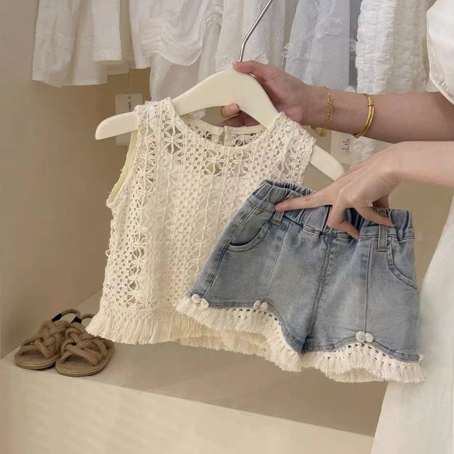 Women's Set Korean Style Hollow Vest Camisole Children's Suit