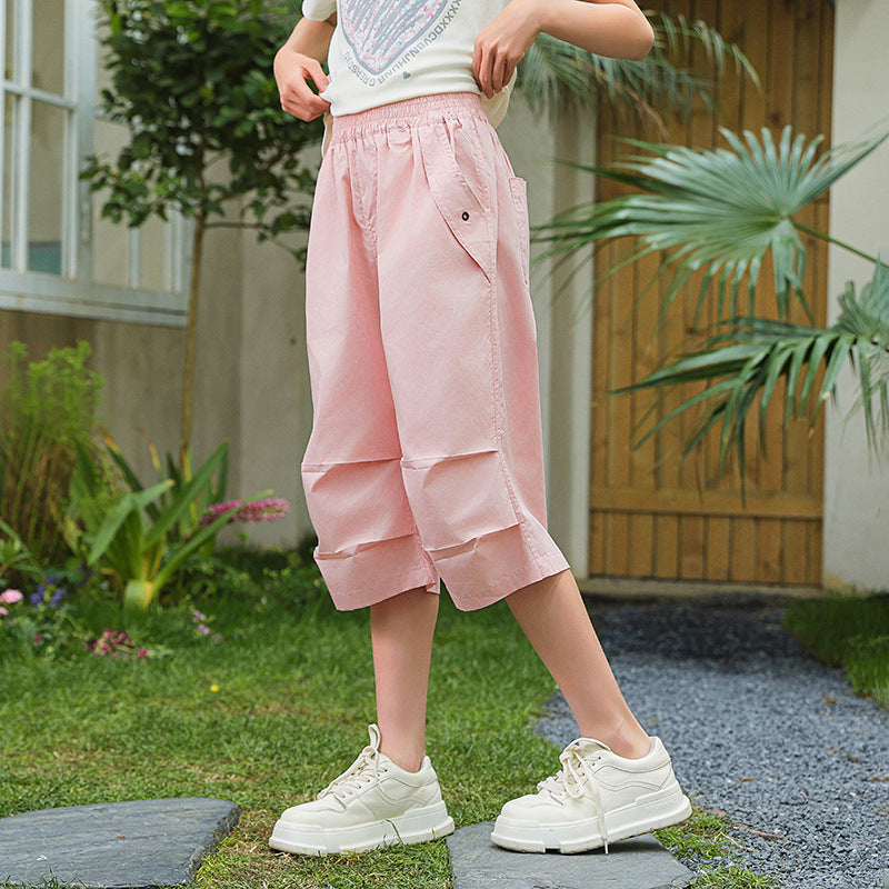 Summer Thin Cropped Medium Big Large Size Loose Cargo Children's Pants