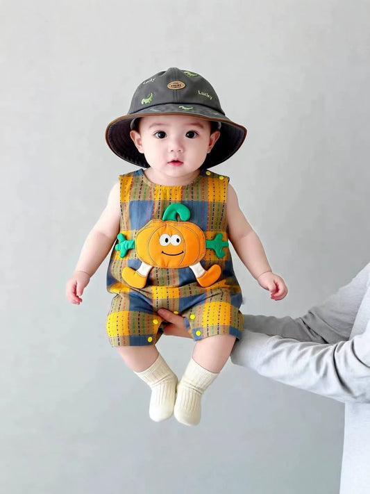 Summer Boy Thin Sleeveless Cute Clothes Jumpsuit Cartoon Western Style Jumpsuit, Climbing Suit