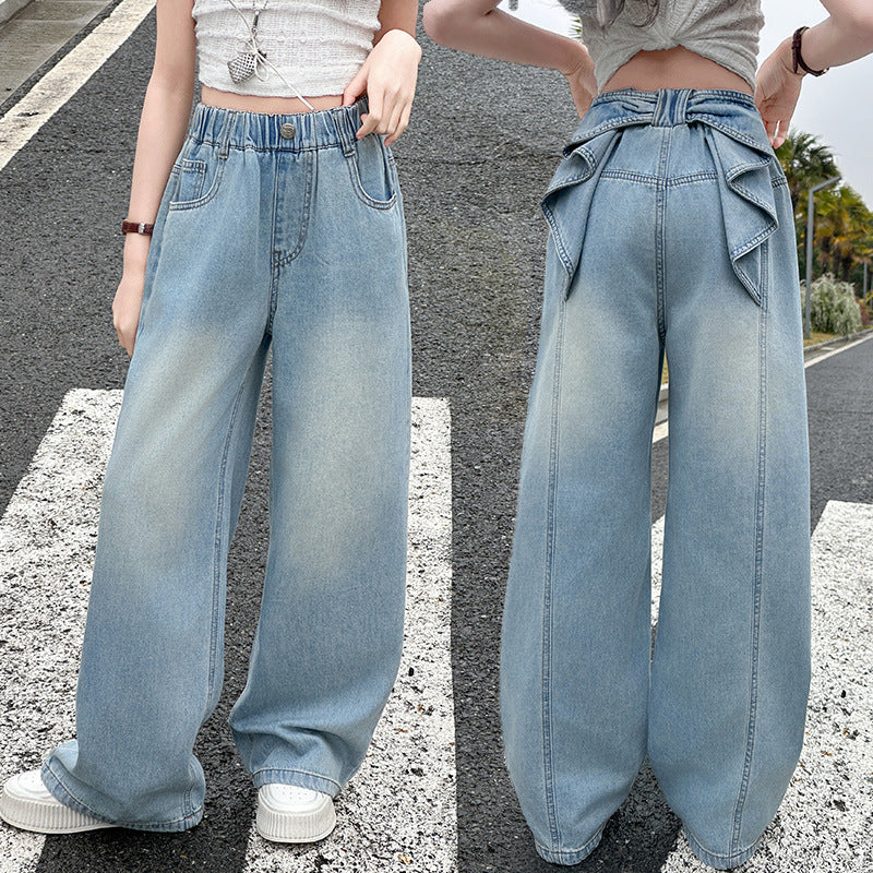 Jeans Fashionable Bow Trousers Korean Style Summer Children's Pants