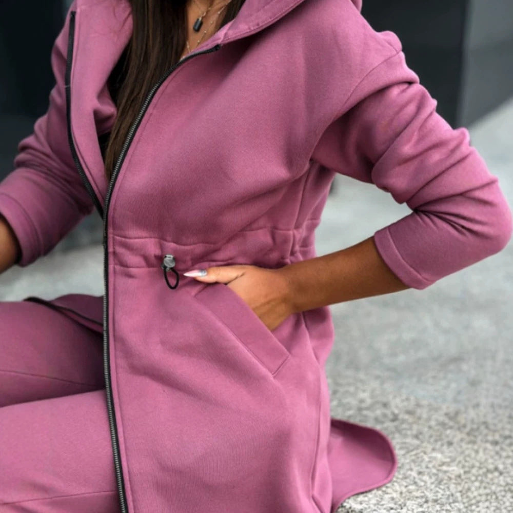 Versatile Women's Solid Color Hooded Set Fashion Casual Suit