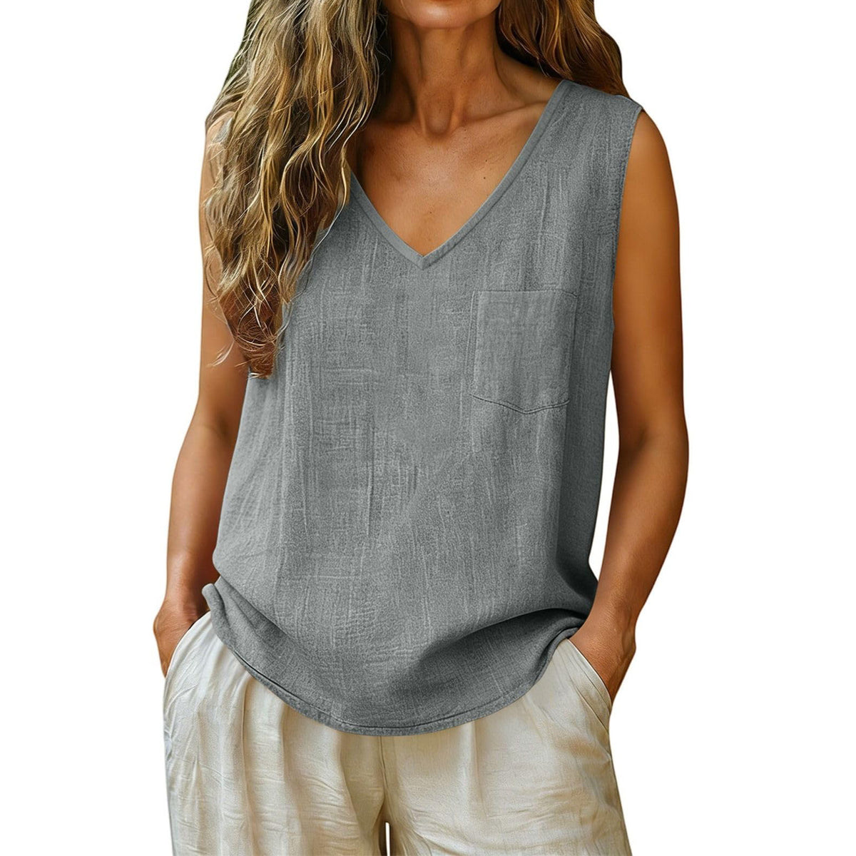 Women's Summer Fashion Casual Pocket Sleeveless Solid Color Cotton Linen Small Vest/suspenders/tube Top