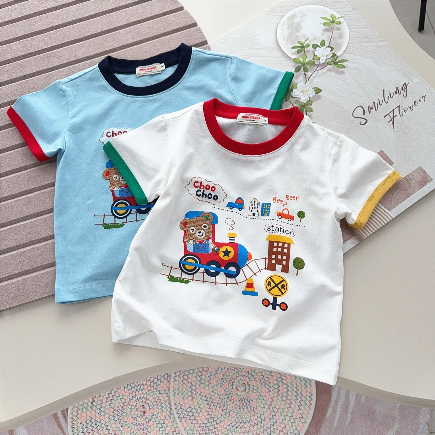 Children's Inner Wear Style Boys Bear Train Short Children's T-shirt