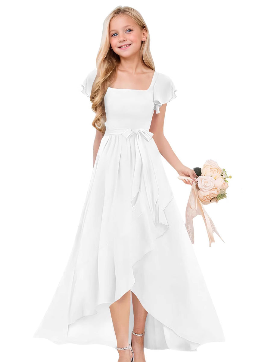 Pure Color Elegant Large Hem Ruffled Children's Dress