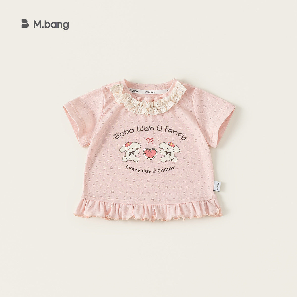 Children's Summer Stitching Lace Little Pink Sweet Short Sleeve Children's T-shirt