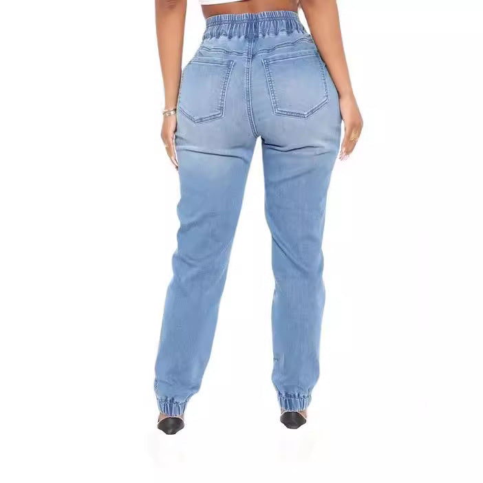 Women's Street Hipster Washed Harem Cropped Light Color High Jeans