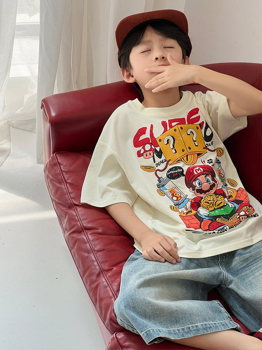 Children's Wear Korean Handsome Half Clothing Fun Cartoon Children's T-shirt
