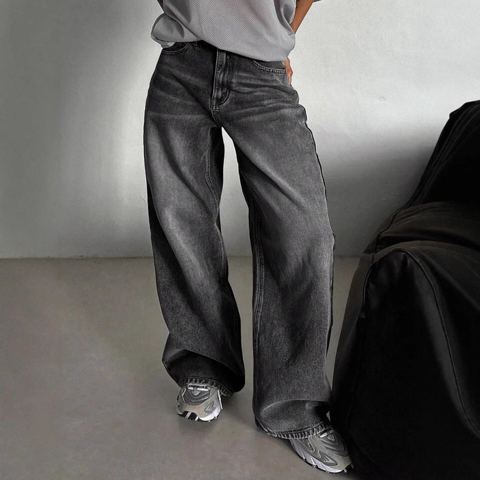 Women's Gray Distressed Autumn Design High Waist Slimming Washed Jeans