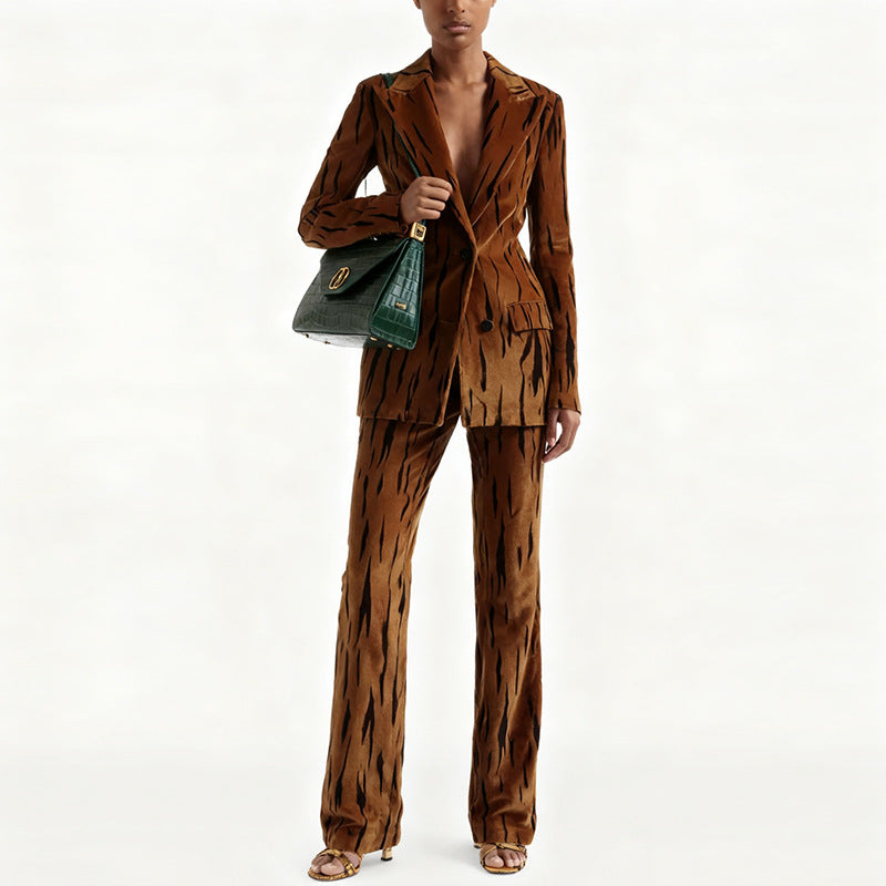 Glamorous Pretty Tiger Leather Print Long-sleeved Fashion Casual Suit