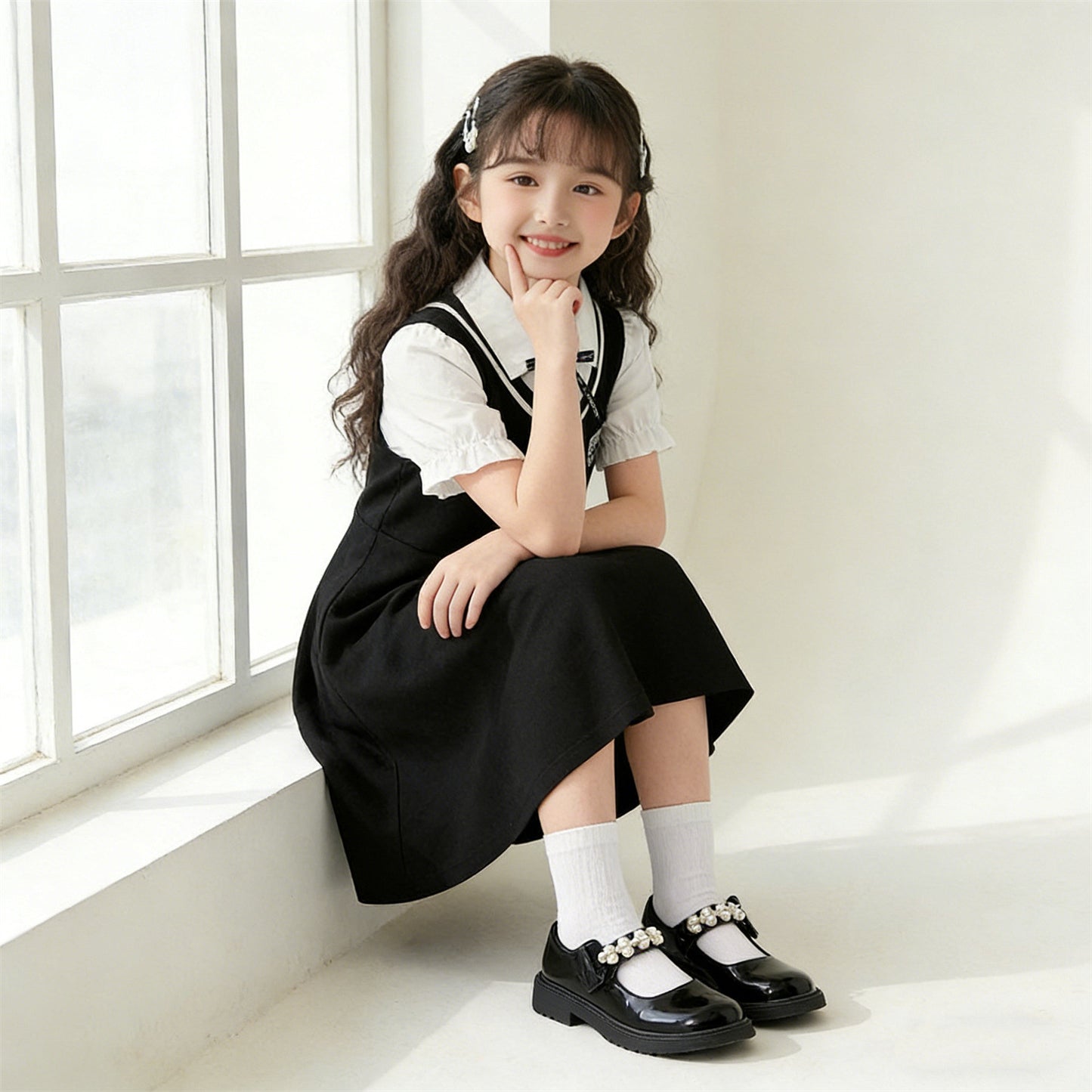 Preppy Style Middle Big University Princess Stitching Children's Dress