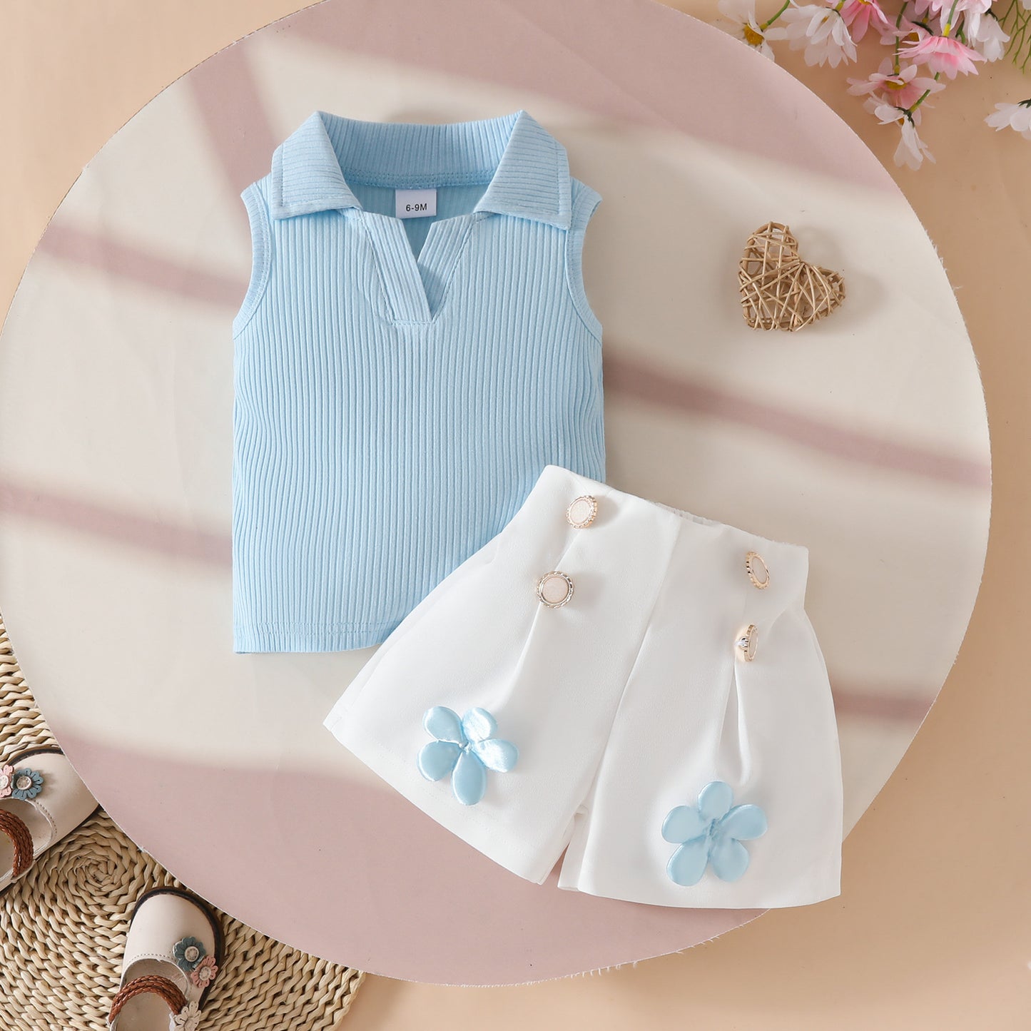 Sweet Toddler Sleeveless Lapel Open Chest Sunken Stripe Top Three-dimensional Children's Suit