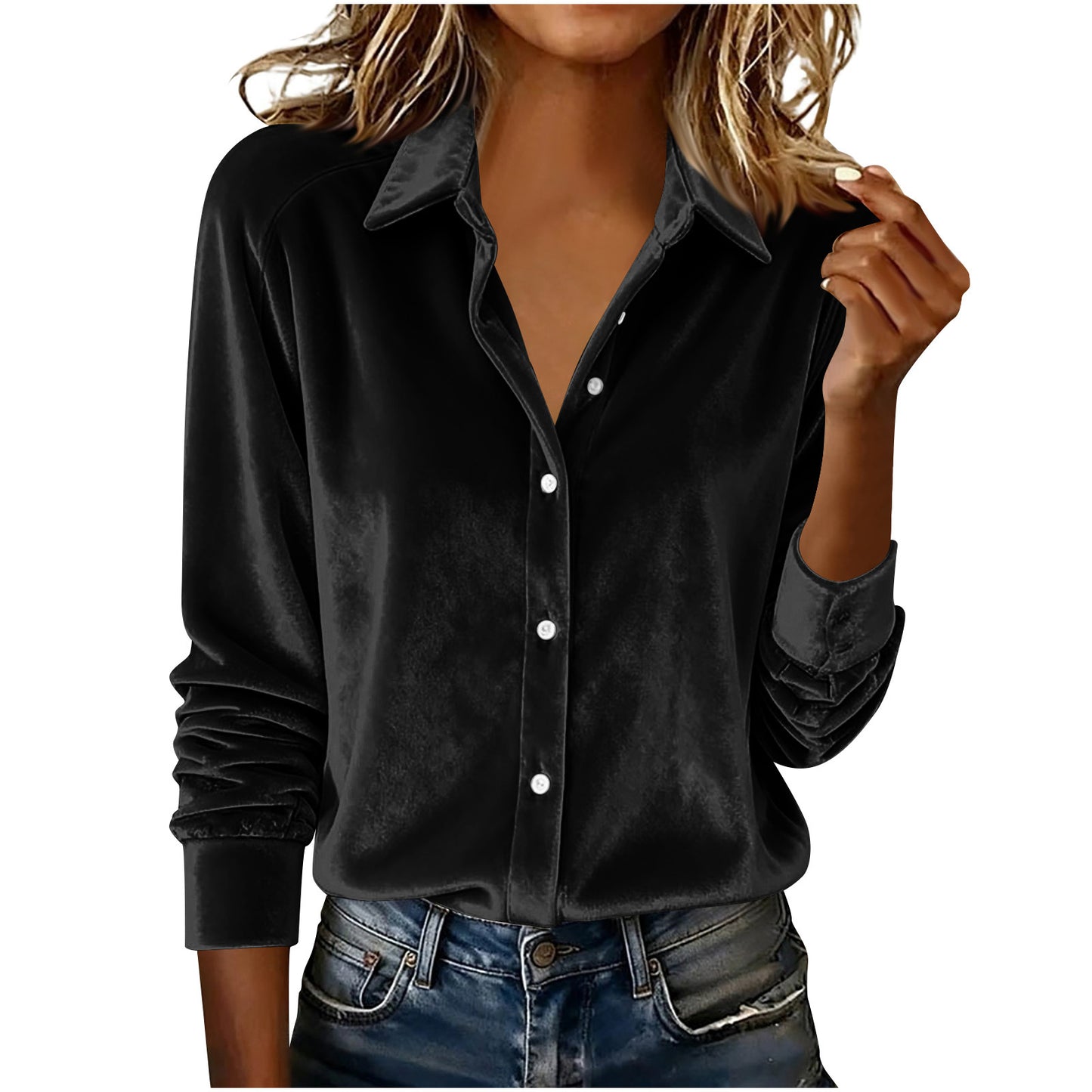 Spring Simple Solid Color Polo Collar Blouse