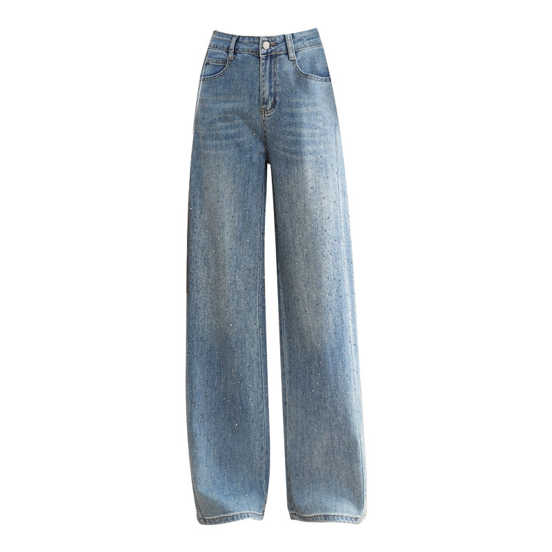 Women's Rhinestone Shiny Straight For Spring High Waist Slimming Women's Jeans