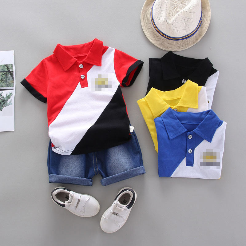 Children's Shirt Contrast Stitching Short Sleeves T-shirt Children's Suit