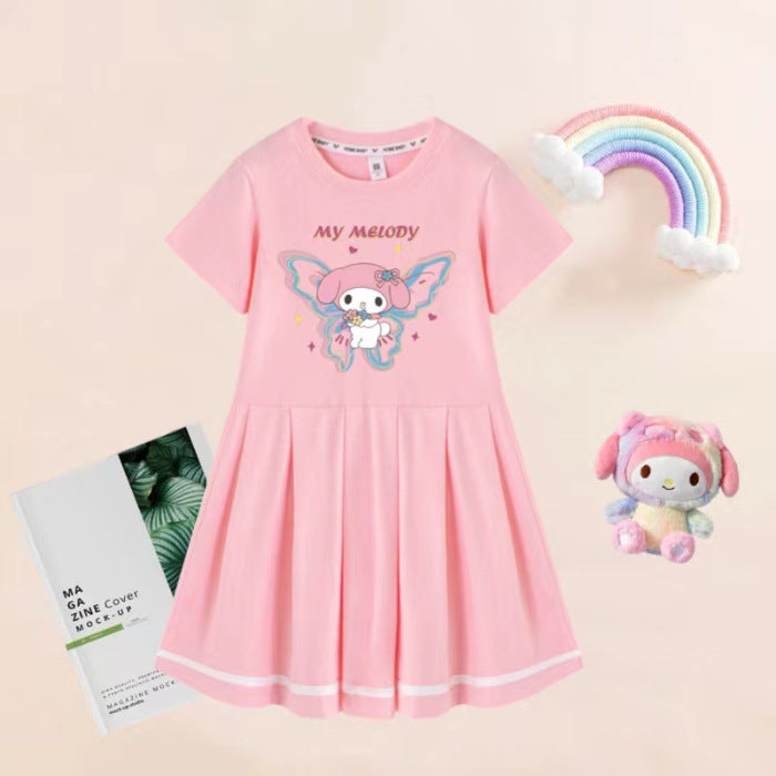 Children's Cartoon Print Western Style Pleated Skirt Cute Children's Dress