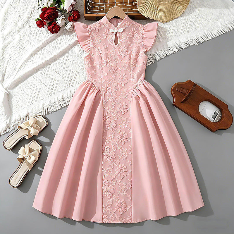 Children's Summer Red Chinese Embroidery Patchwork Princess Children's Dress
