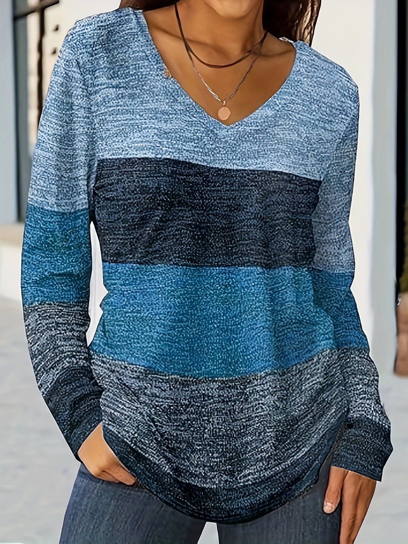 American Style Casual Fashion Trends High Quality Color Matching Long Women's T-shirt