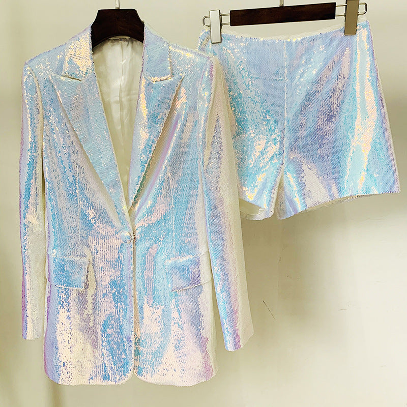 Personality Shiny Colorful Sequined Two-piece Set Shorts
