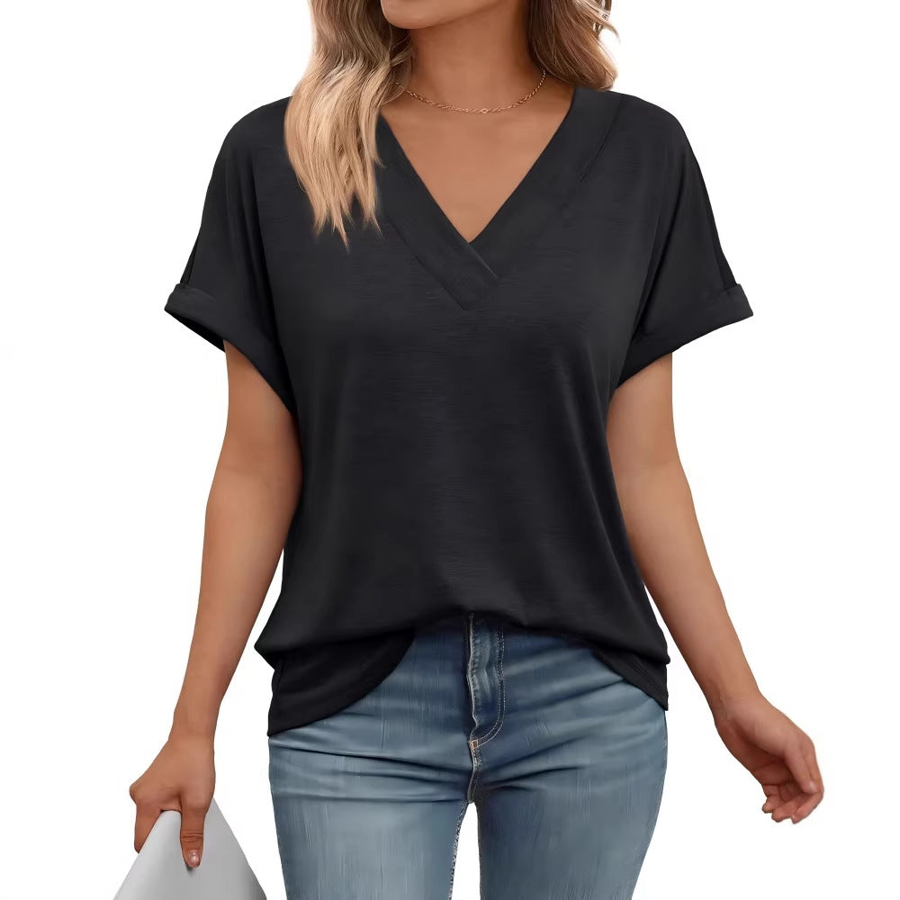 Women's Summer Short-sleeved Shirt Loose Solid Color Large Women's T-shirt