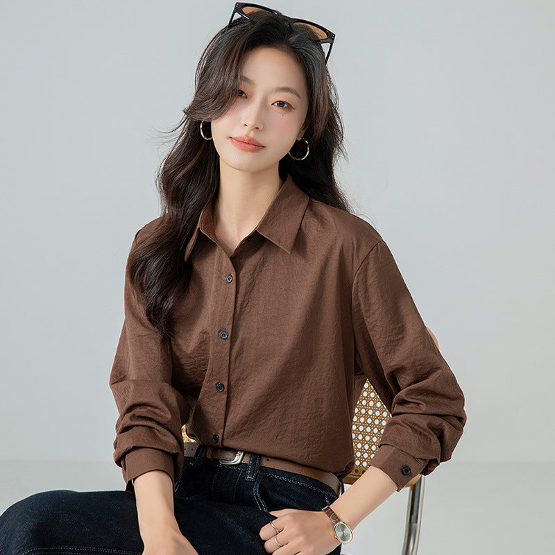 Women's Loose Long-sleeved Shirt Solid Color Spring Blouse