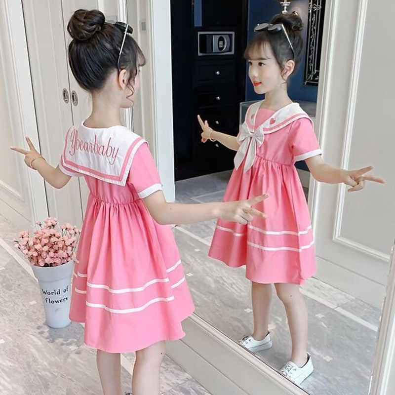 Children's Summer Korean Style Western Sailor Collar Wear Children's Dress