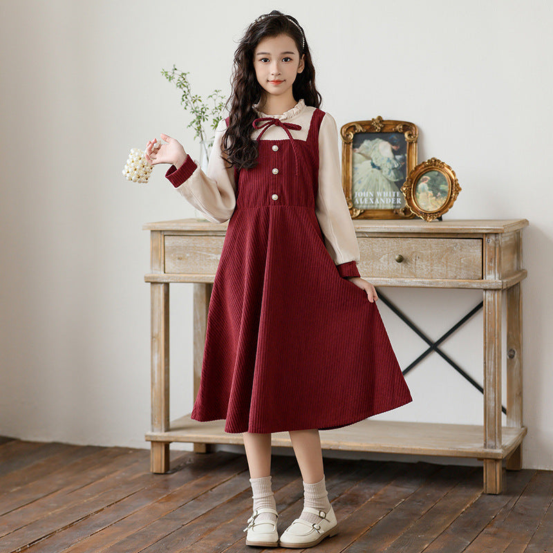 Winter Fleece-lined Princess Retro College Style Children's Dress