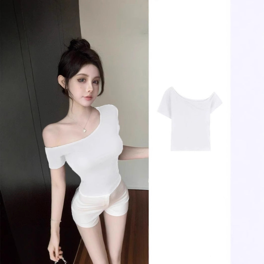 Simple Pure Style Elegant Sexy Hot Exposed Shoulder Sleeve Women's T-shirt