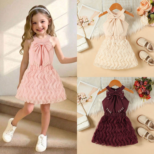 Children's Summer Beaded Bowknot Vest Top Mesh Children's Suit