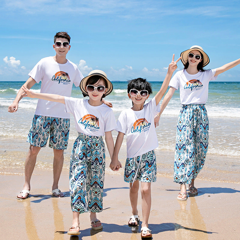 Family Three Or Four Clothes Travel Couple Cropped Straight Parent-child Outfit