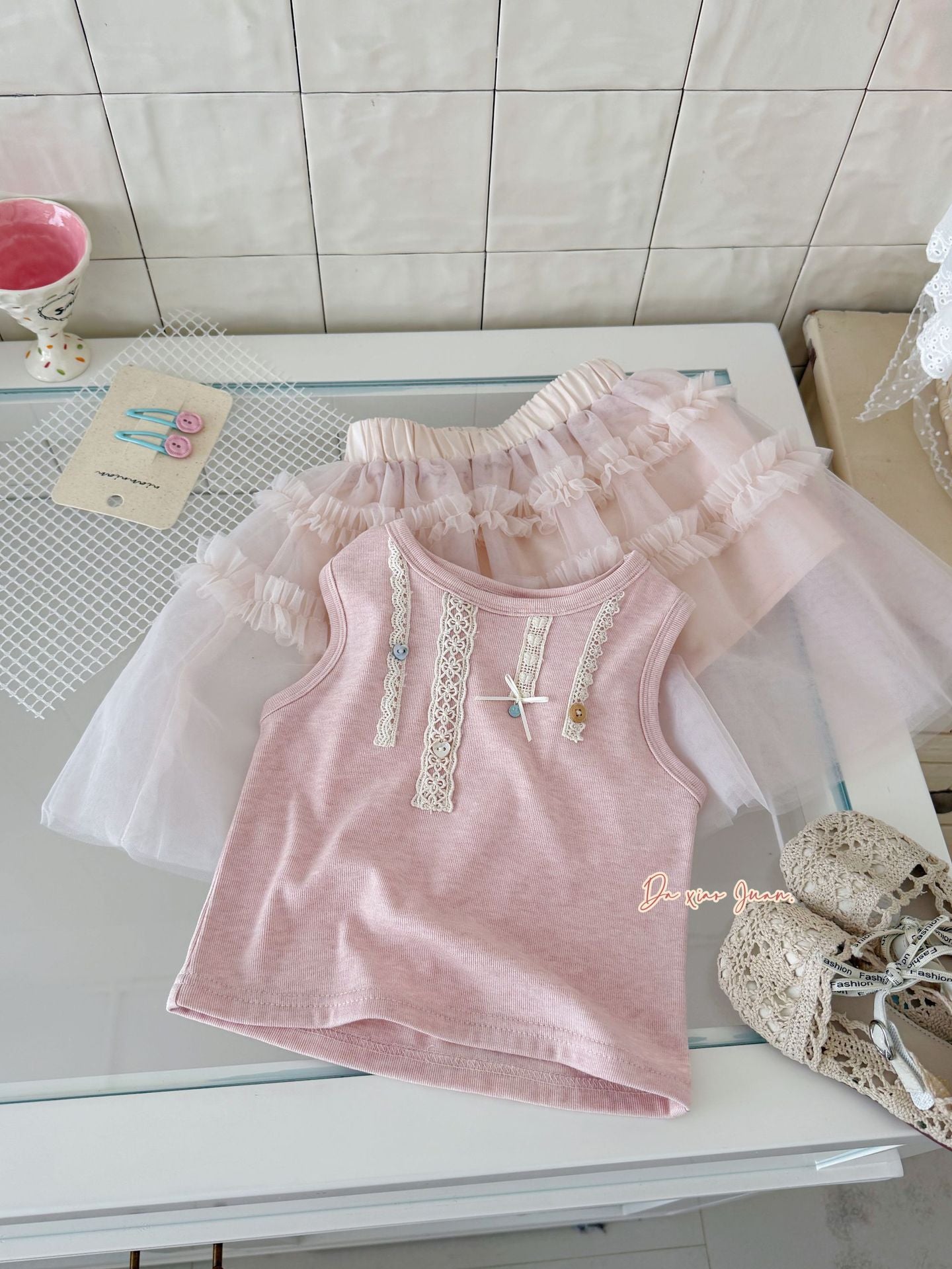 Large Small Bow Vest Korean Style Sleeveless Children's T-shirt