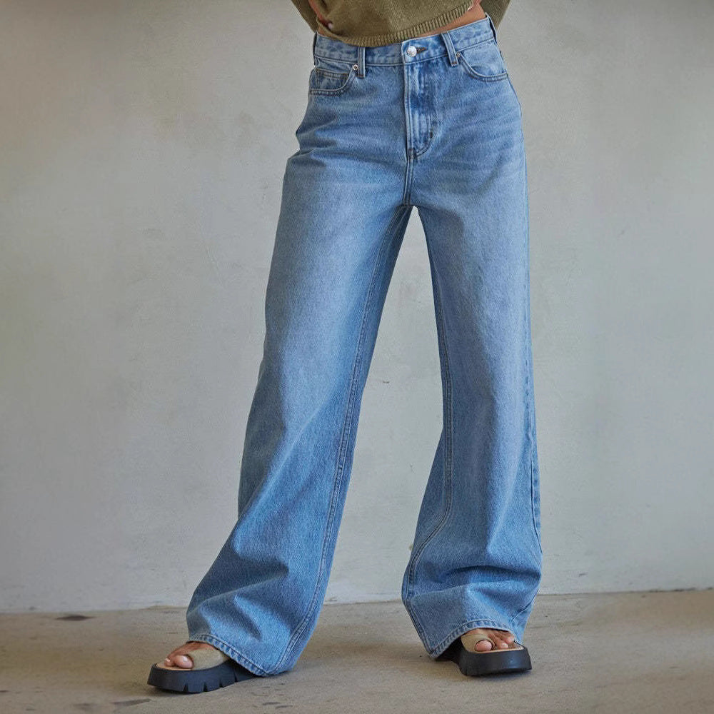 Women's Worn Looking Washed-out High Waist Loose Slimming Straight Wide Leg Women's Jeans