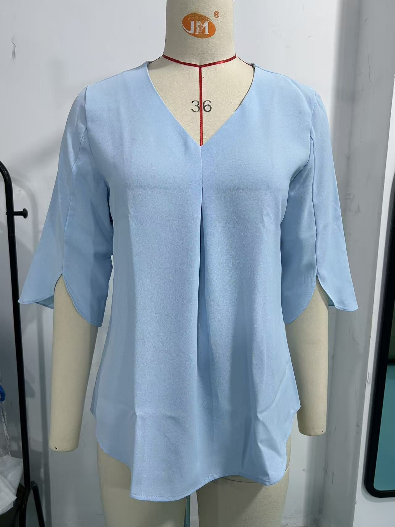 Women's Fashion Half Sleeve Pleated Loose-fitting Tops
