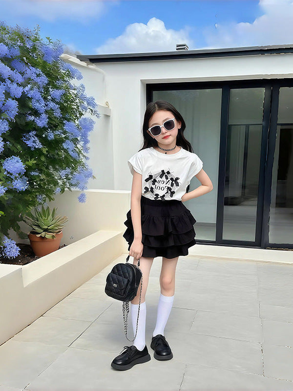 Teens Short Sleeve Cake Dress Thin Little Sweet College Children's Suit