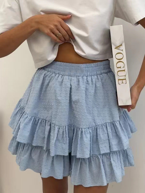 Women's Pure Color High Waist Lace Design Sexy Skirt