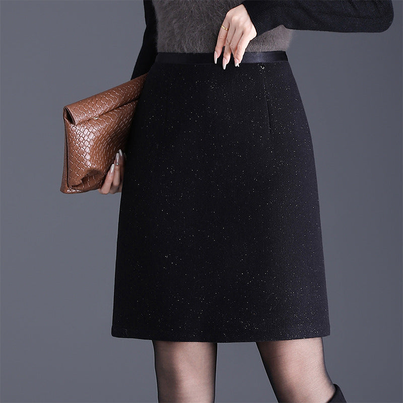 Women's Sequined Woolen Shiny Classic Style High Waist Slimming Temperament Skirts