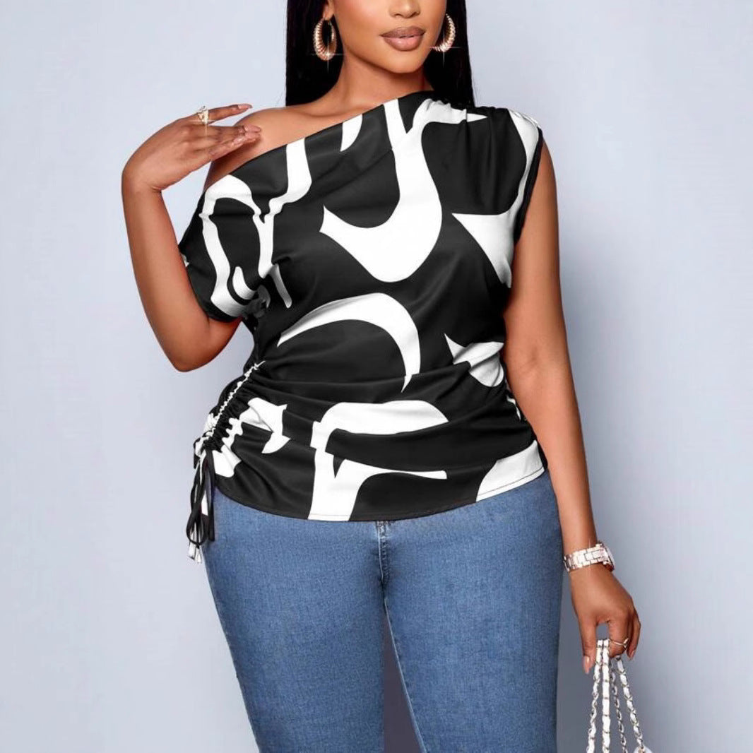 Women's Summer Fashionable Temperament Elegant Trendy Printed Irregular Shoulder Shorts
