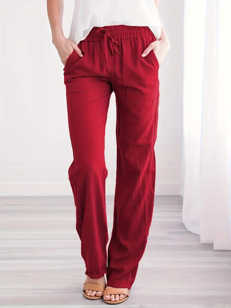 Women's Solid Color Cotton Linen Drawstring Loose Casual Pants