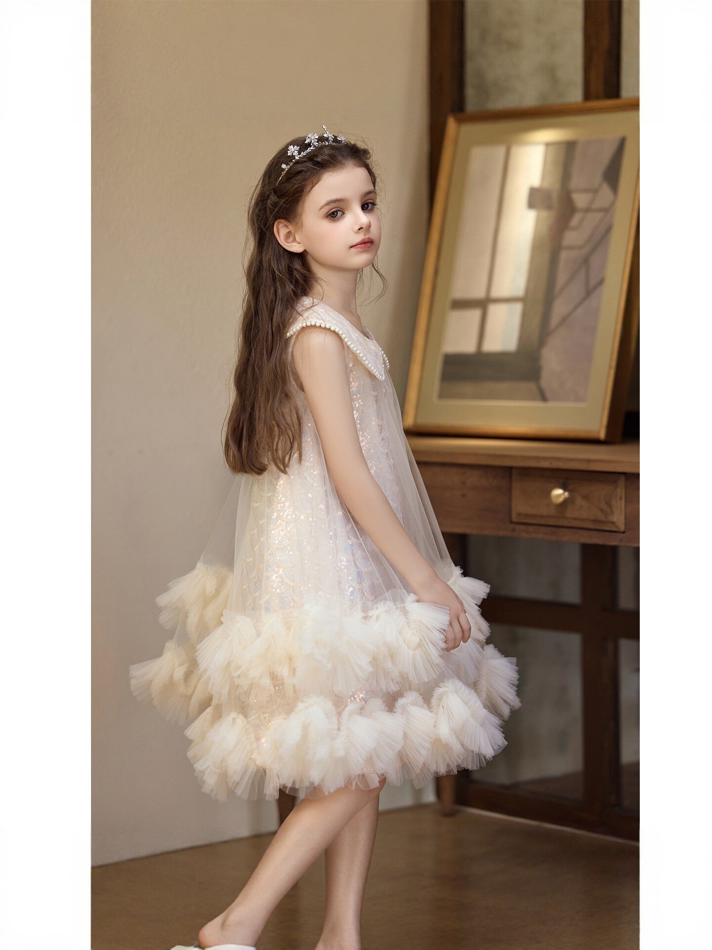 Children's Summer French Princess Sequined Sleeveless Mesh Children's Dress