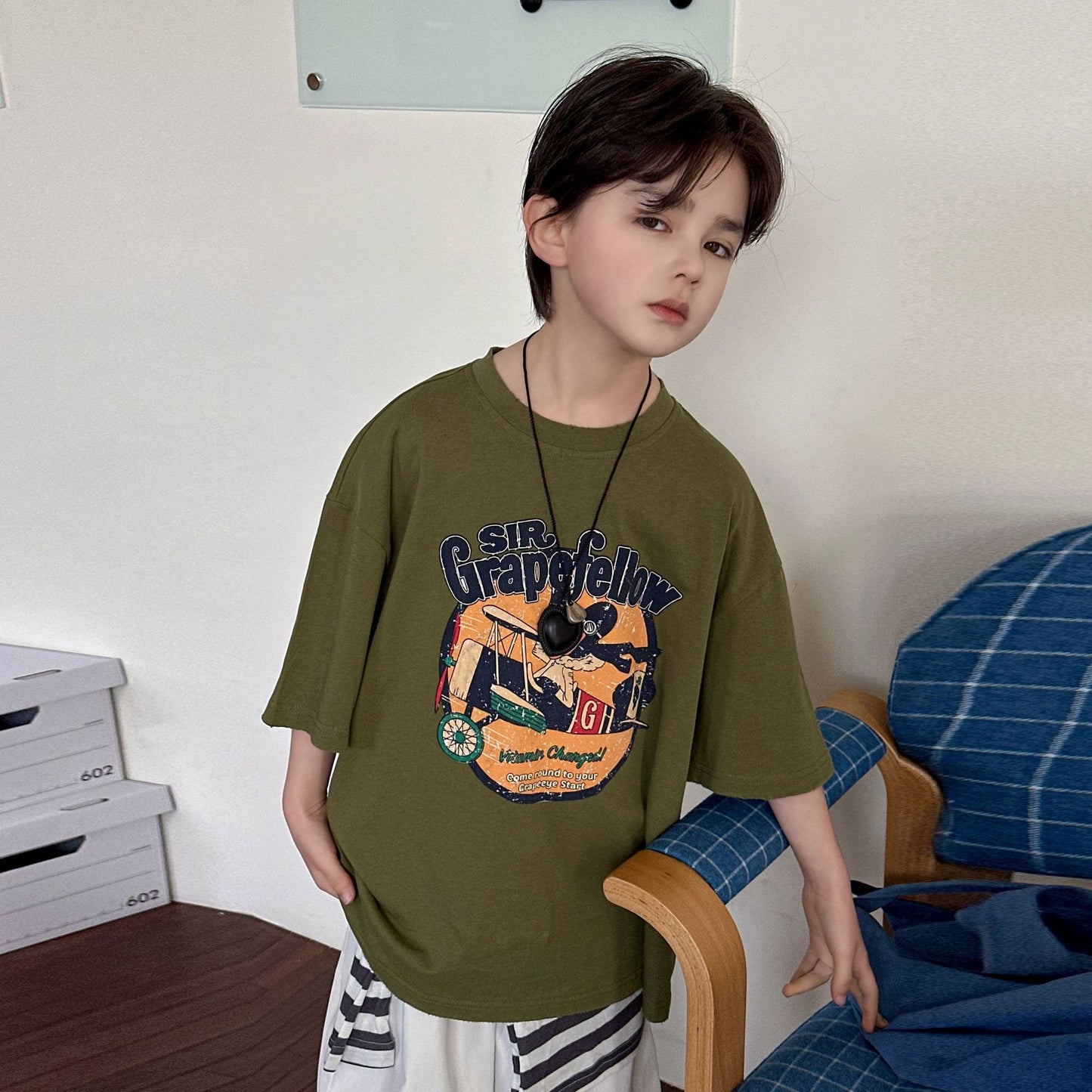 Children's Retro Fashion Cotton Top Loose Printed Summer Children's T-shirt