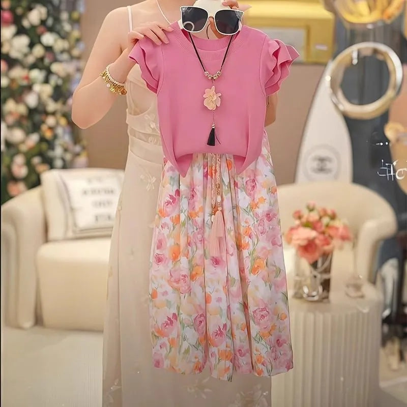 Children's Flying Sleeve T-shirt Summer Little Casual Pants Children's Suit