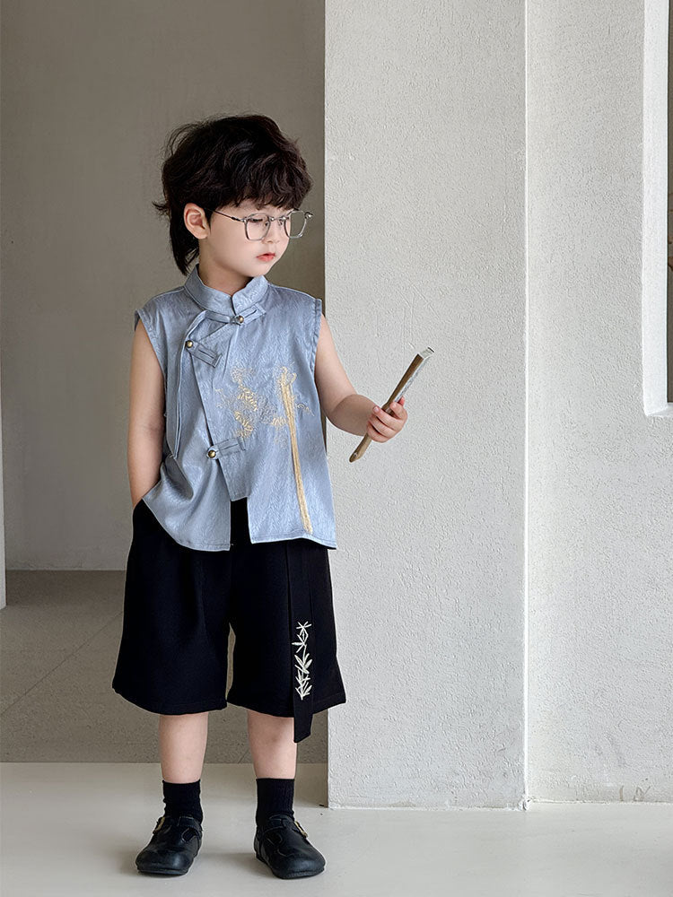 Children's Summer Stand Collar Kirin Embroider Jacket Trendy Chinese Style Children's Suit