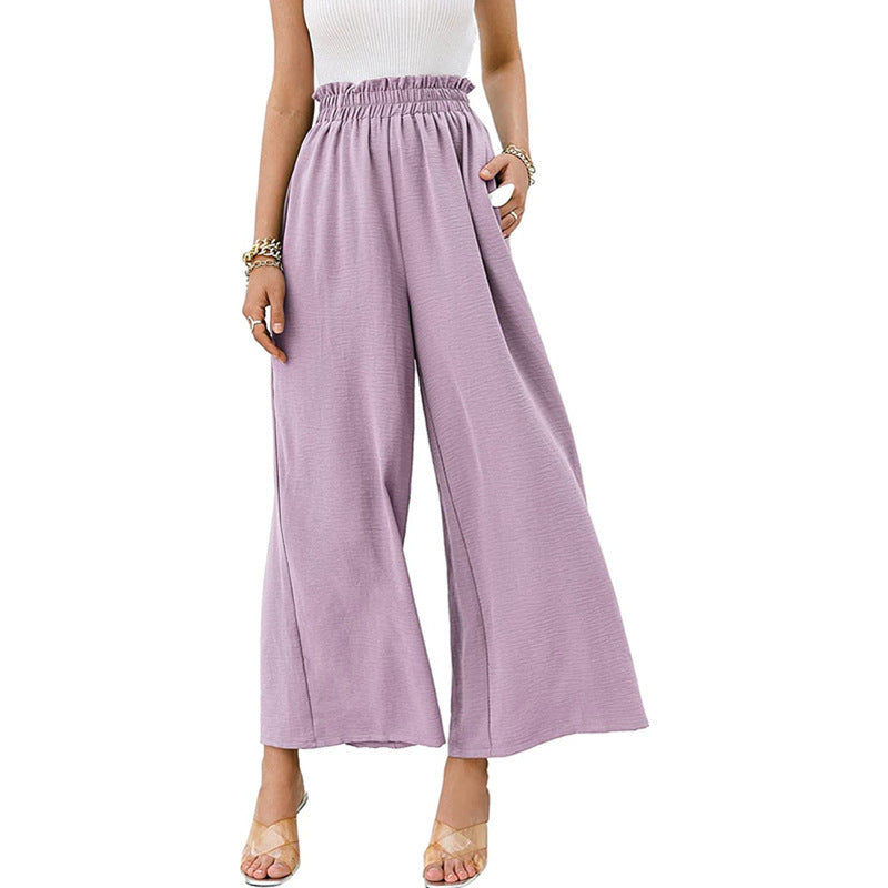 Women's Linen Solid Color High Waist Loose Pants