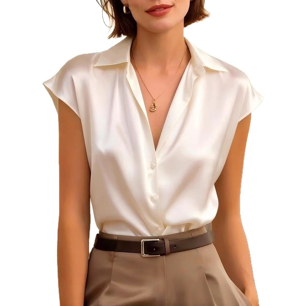 Women's Silk Satin Shirt Sleeve Collar Elegant Blouse