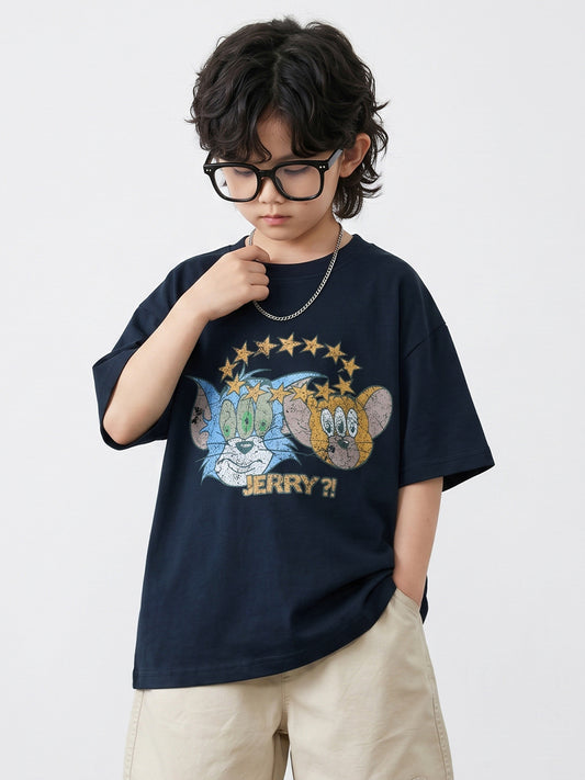 Large Pure Cotton Cartoon Printing Top Half Children's T-shirt