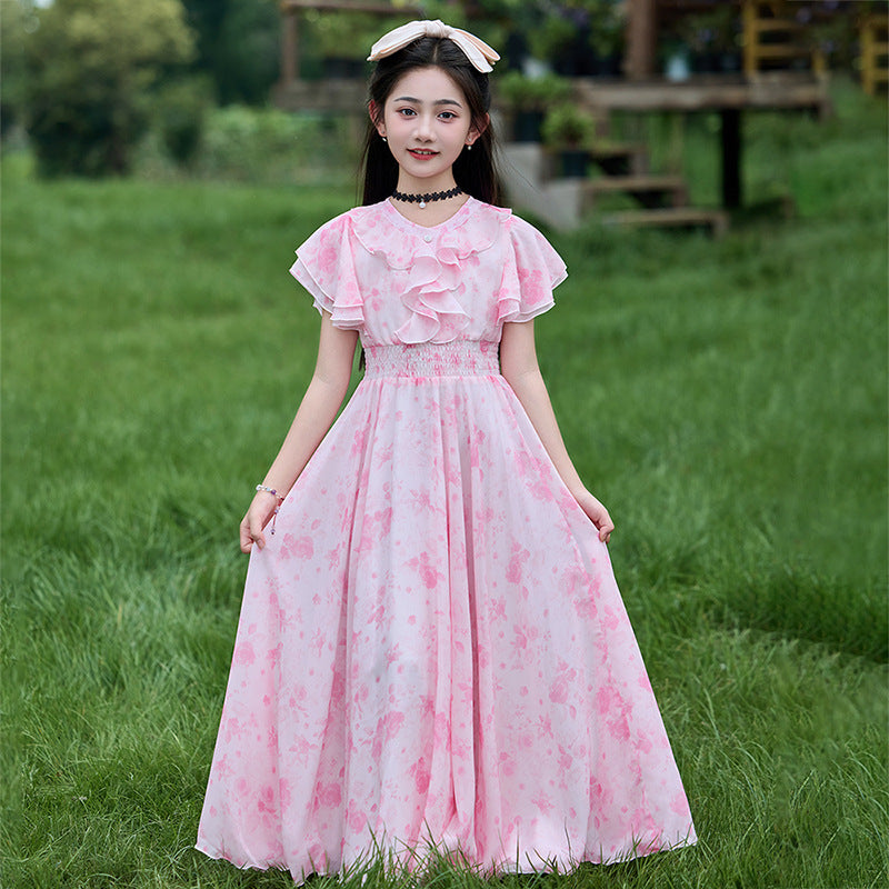 Summer Skirt Clothing Middle Big Fashionable Stylish Floral Children's Dress