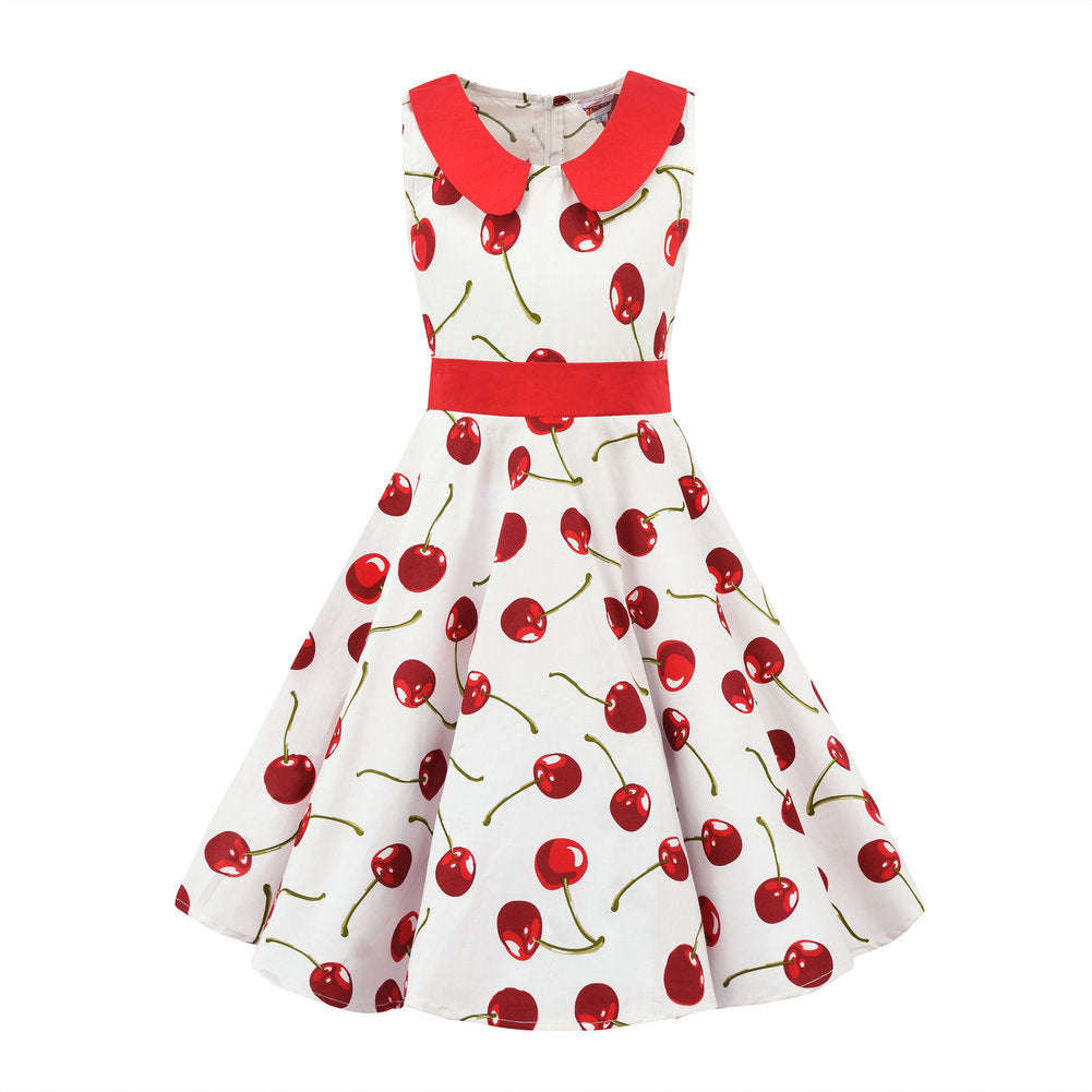 Retro Polka Dot Doll Collar Cinched Sleeveless Daily Children's Dress