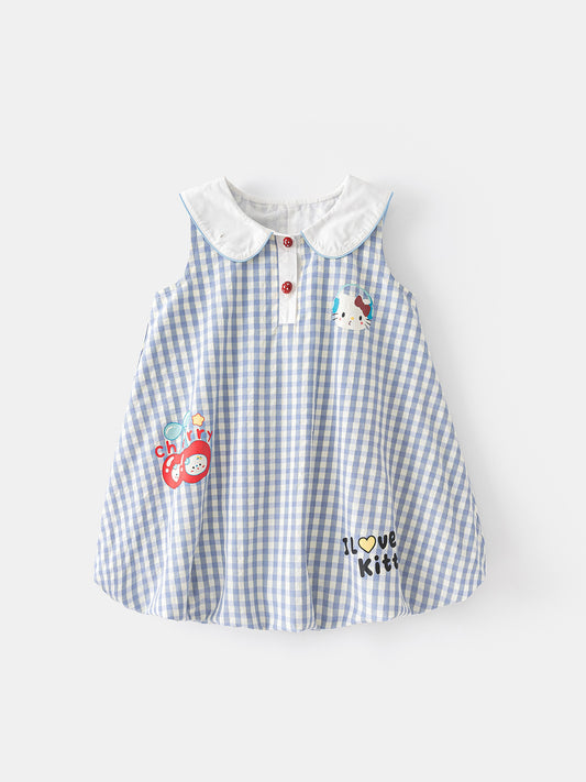 Children's Cartoon Printed Plaid Doll Collar Vest Children's Dress