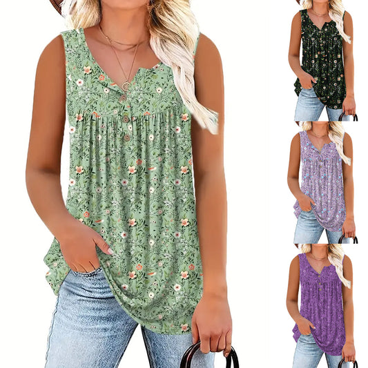 Women's Floral Print Round Neck Knitted Sleeveless Small Vest/suspenders/tube Top