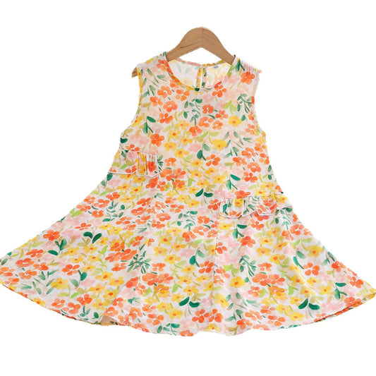 Children's Floral Cotton Thick Summer Medium Large Artificial Children's Dress